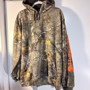 Carhartt Men's Woodland Camo Hoodie with Orange Logo